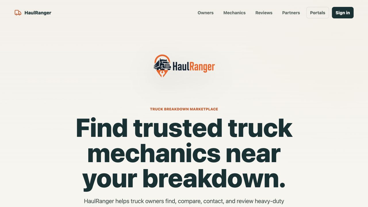 HaulRanger truck breakdown marketplace interface